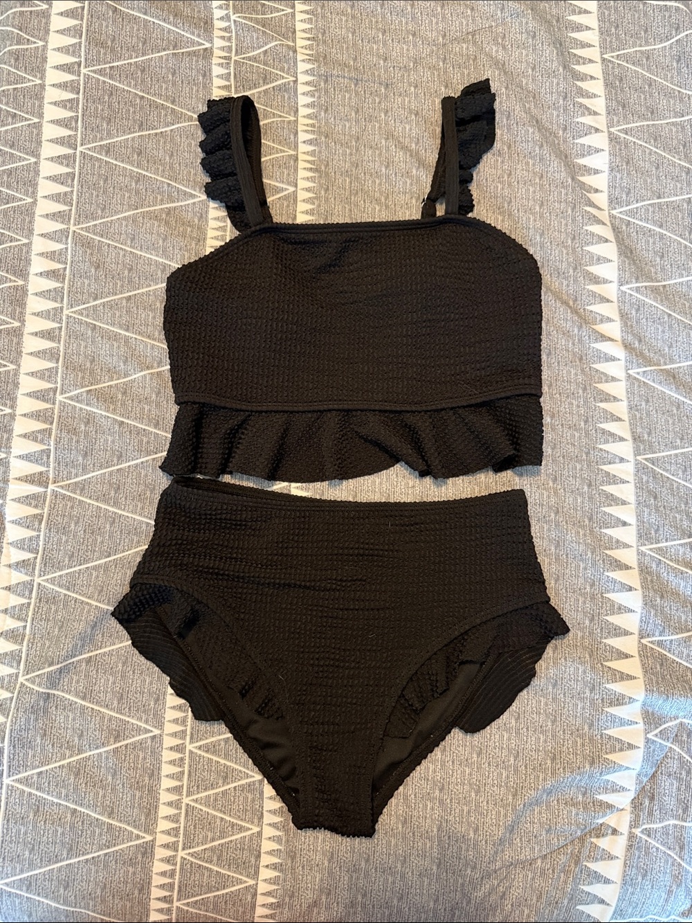 Black Ruffled Two-Piece Swim Set 12Y